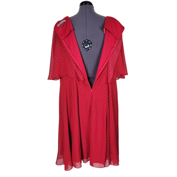 Danny & Nicole Midi Cape Dress Size 22W Red Black Polka Dot Back Zip Lined - Picture 5 of 11